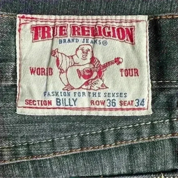 True Religion Rare‎ Embroidered Hindu God Billy Vintage Wide Leg Jeans 36x28 - Picture 10 of 12